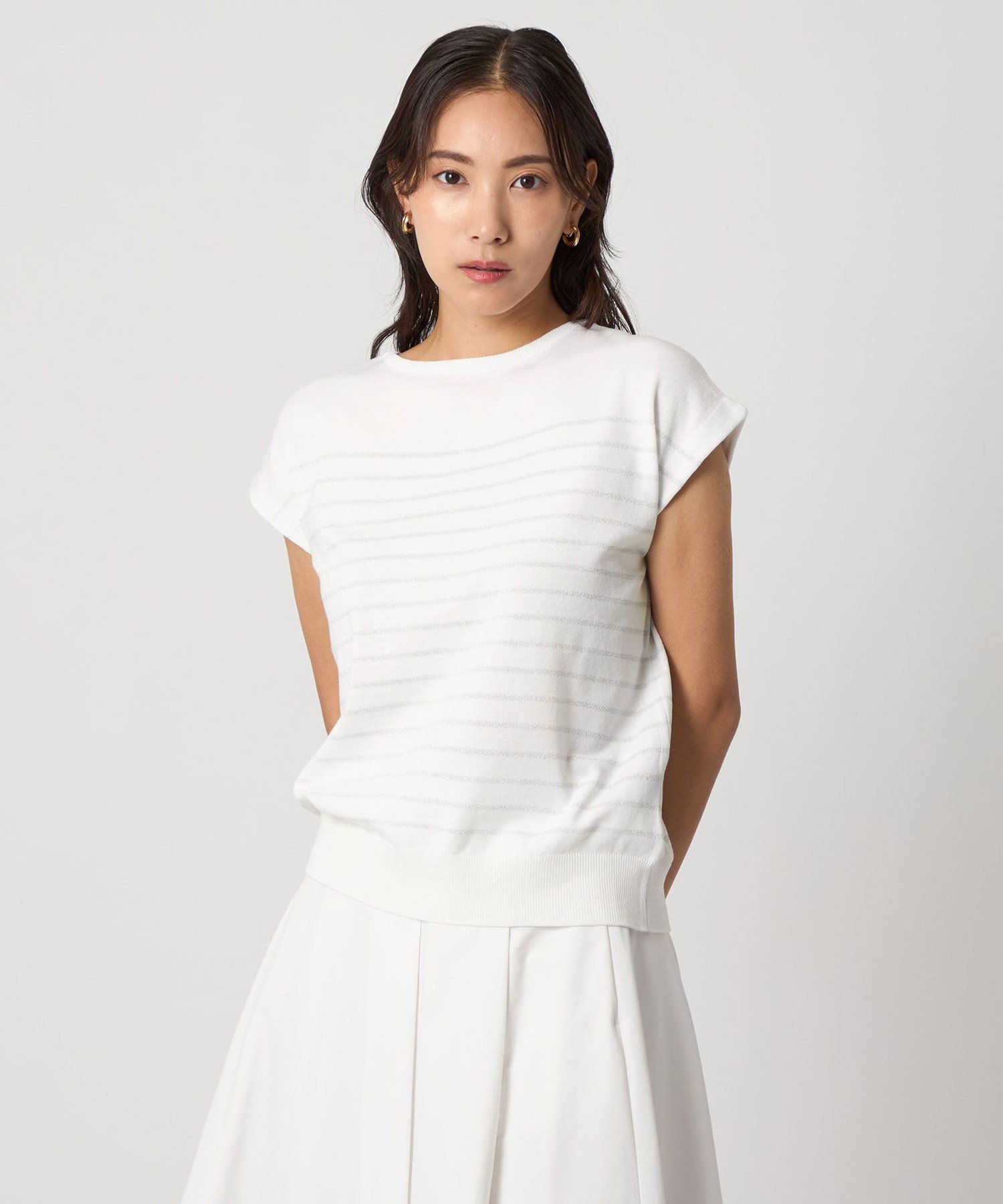 【SALE／50%OFF】a day in the life プレーティング ラメボーダー ノースリーブニット 2WAY -ウォッシャブル-＜A DAY IN THE LIFE＞ ユナイテッドアローズ アウトレット トップス ニット ホワイト ブラック