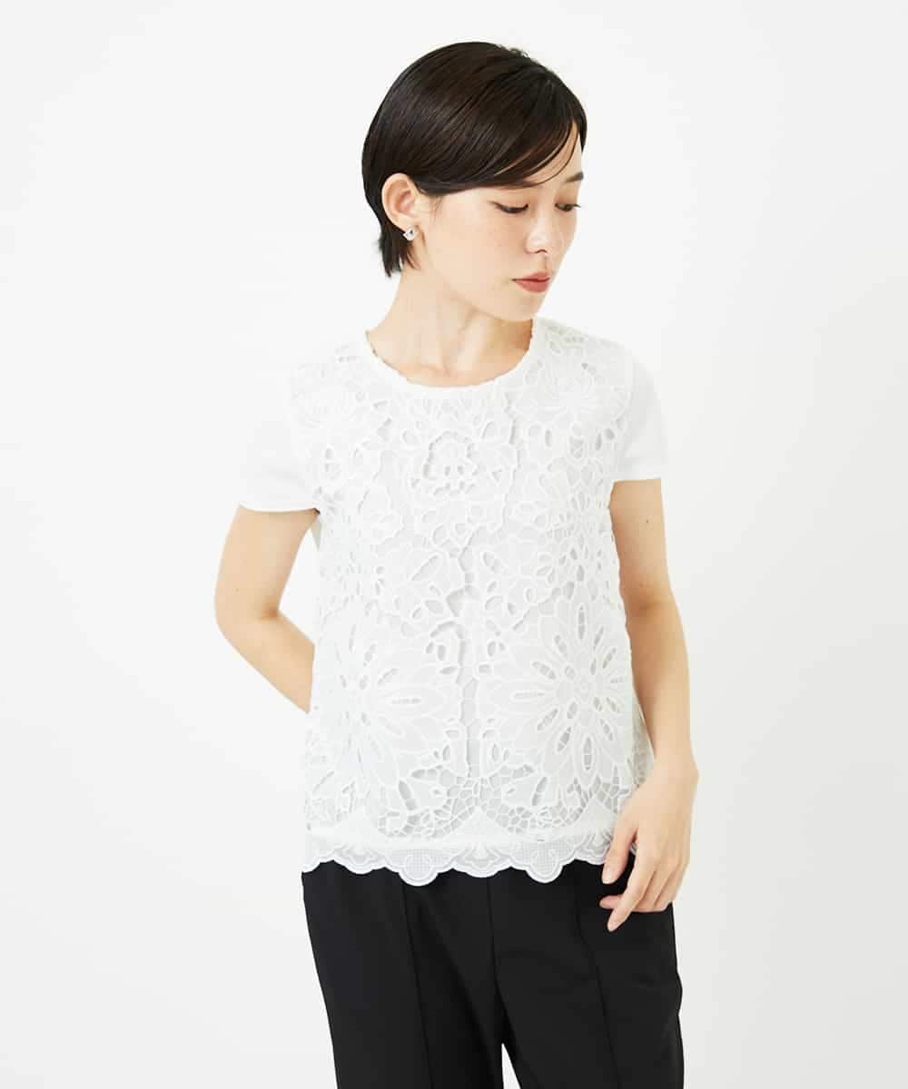 HIROKO BIS（小さいサイズ） 【小さいサイズ】フラワーデコ刺繍ブラウス メゾンドゥサンク トップス カットソー・Tシャツ ホワイト ブラック