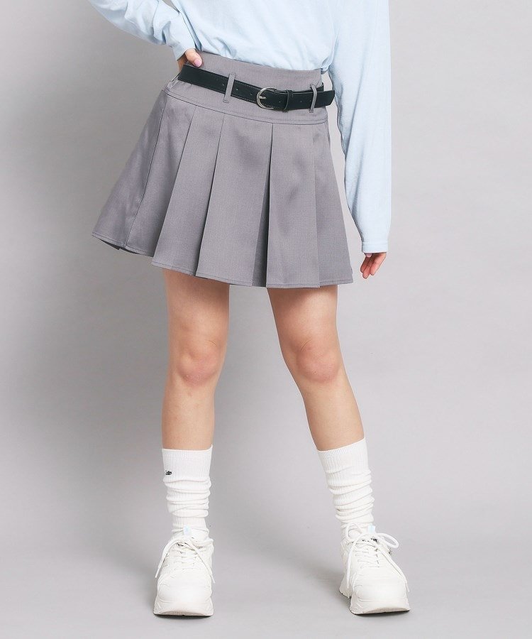 PINK-latte ベルト付プリーツスカート ピンク ラテ スカート ミニスカート ブラック ベージュ グレー ..