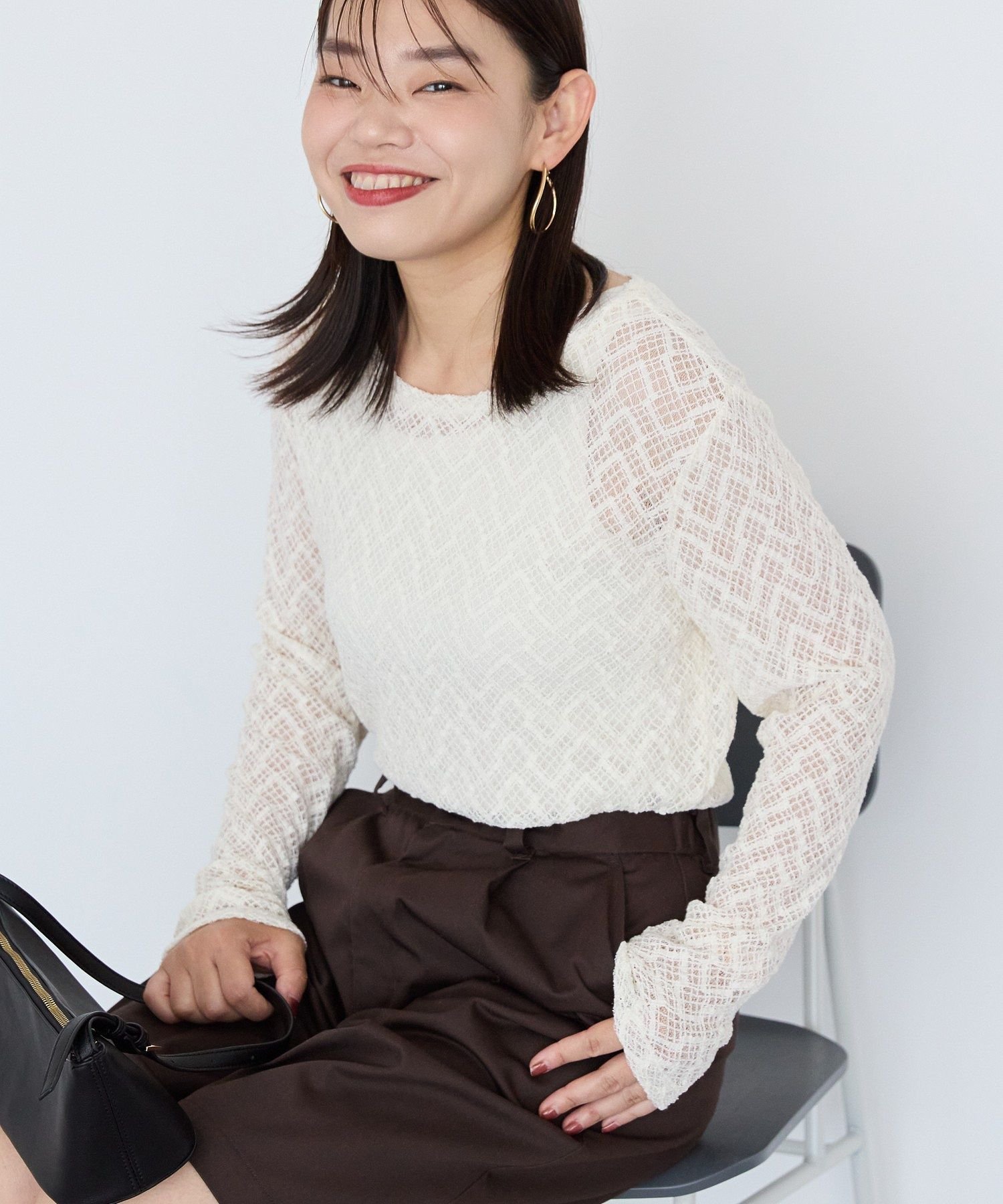 AMERICAN HOLIC レース長袖プルオーバー アメリカン ホリック トップス カットソー・Tシャツ ネイビー グレー ホワイトのサムネイル