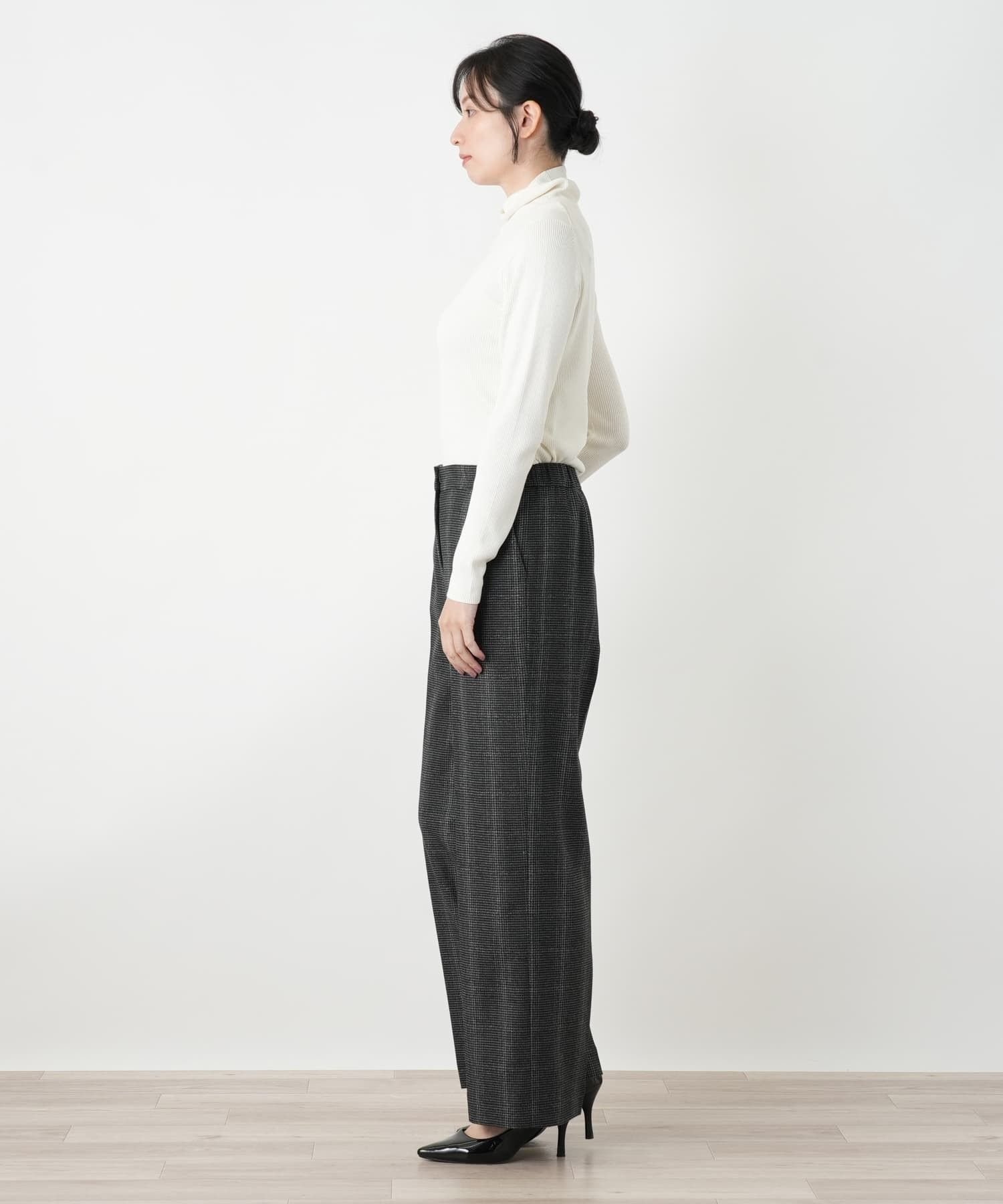 Leilian 千鳥格子柄ワイドパンツ レリアン パンツ その他のパンツ グレー