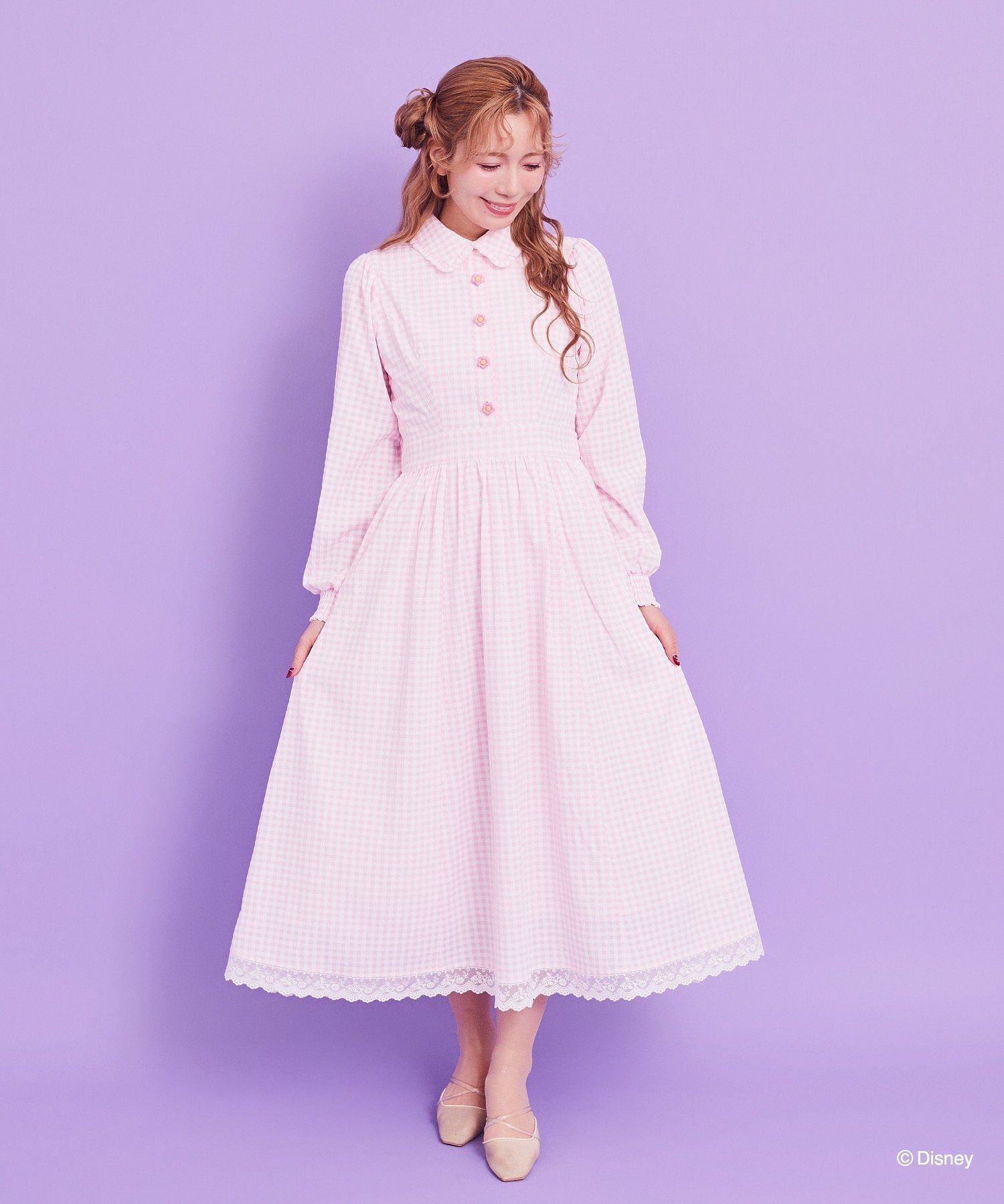 Areeam 【Disney】ミス・バニー&とんすけ/チェックワンピース アリーム ワンピース・ドレス シャツワンピース ピンク【送料無料】