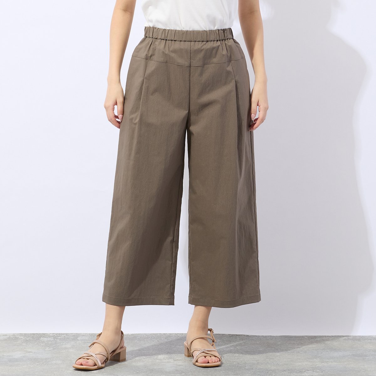 Liliane Burty Eclat 【洗える】ナイロンストライプクロップドパンツ リリアンビューティ エクラ パンツ その他のパンツ ネイビー カーキグリーン