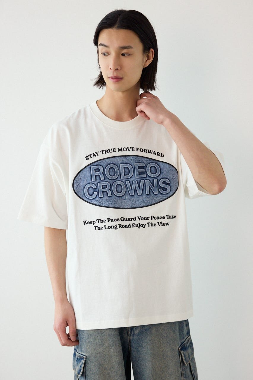 RODEO CROWNS WIDE BOWL エンボスデニムロゴTシャツ ロデオクラウンズワイドボウル トップス カットソー・Tシャツ ブラック ピンク ホワイト