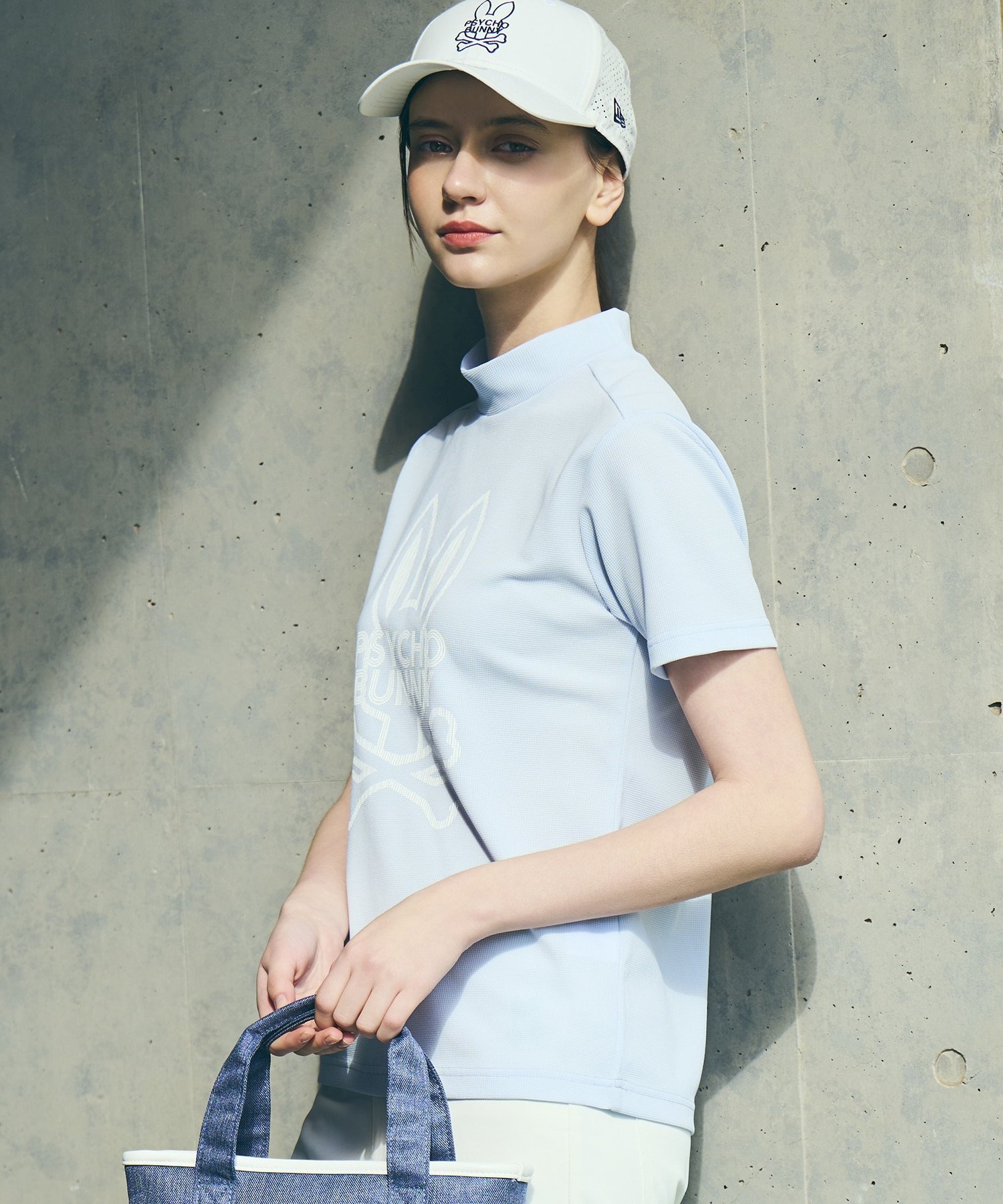 [GOLF][WOMEN]ビッグラインロゴ ドライミニワッフル モックネックTシャツ サイコバニー トップス カットソー・Tシャツ ホワイト