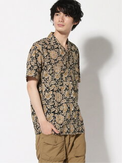 Block Print Short Sleeve Camp Shirt 11-01-1075-139: Brown Block Print Short Sleeve Camp Shirt 11-01-1075-139: Brown