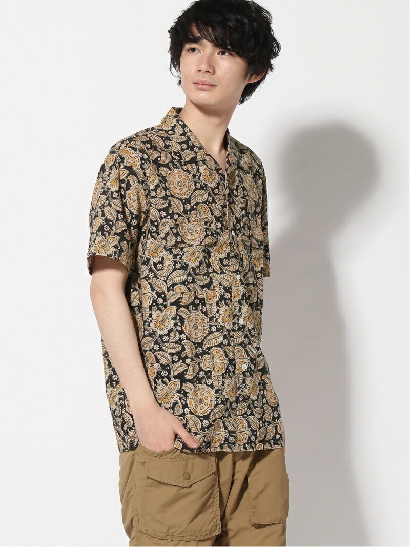 Block Print Short Sleeve Camp Shirt 11-01-1075-139: Brown