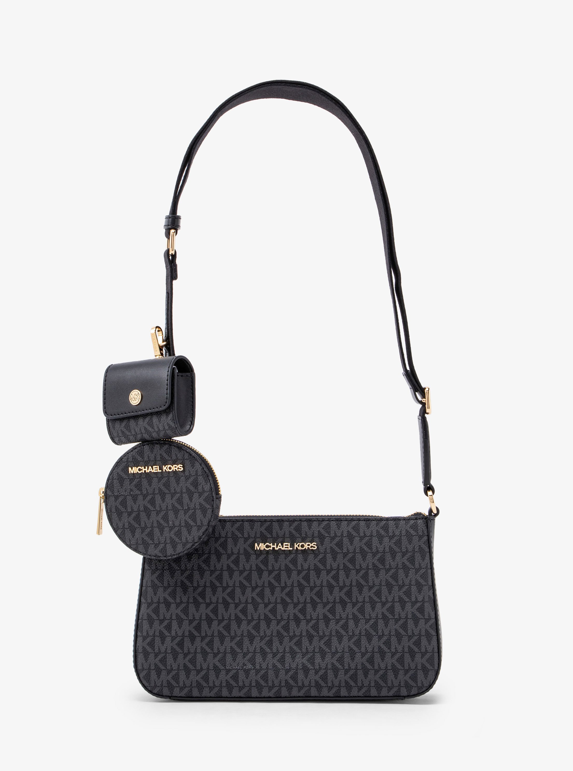 【SALE／74%OFF】MICHAEL KORS JET SET TRAVEL クロスボディ スモール - MKシグネチャー W/ テックアクセサリー マイケル・コース バッグ ショルダーバッグ ブラック【送料無料】