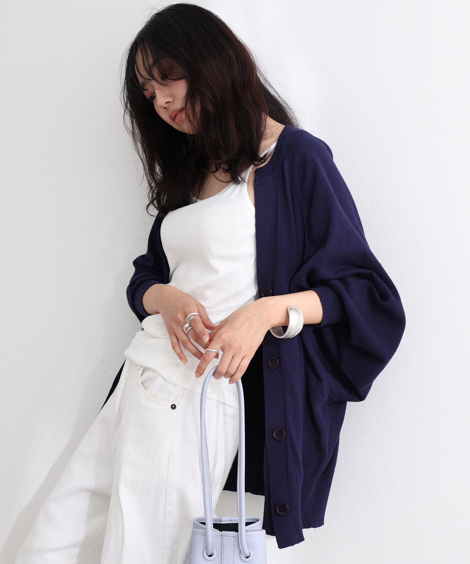 PourVous キーネックドルマンカーディガン プールヴー トップス カーディガン ブラック ネイビー グレ..