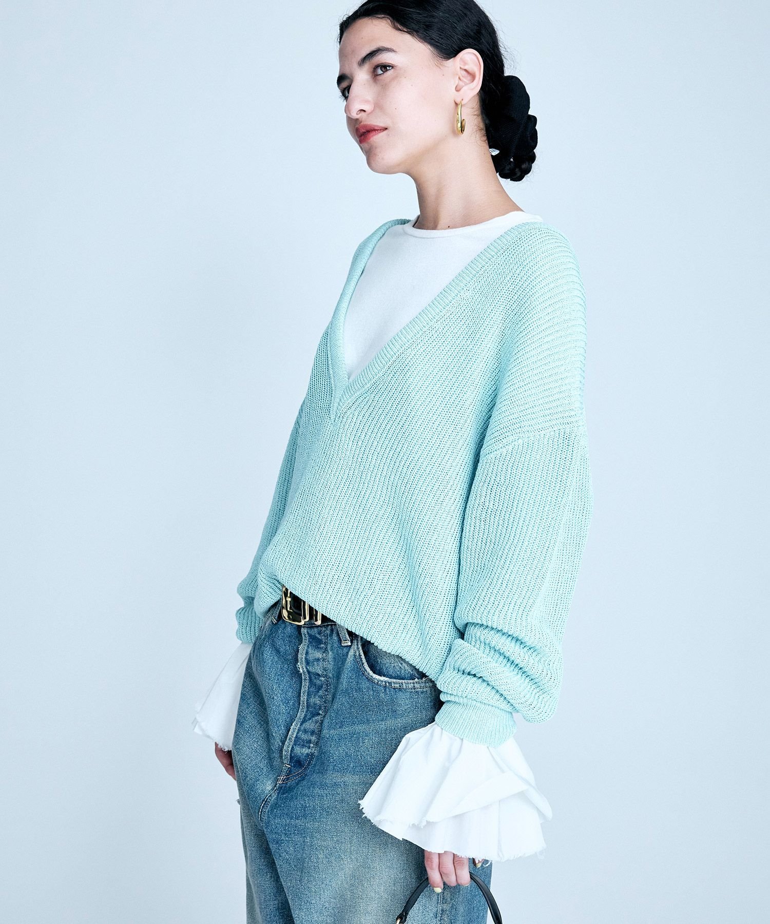 【SALE／30%OFF】BRILL フカVネックアゼプルオーバー ブリル トップス ニット ブルー ホワイト グレー【送料無料】のサムネイル