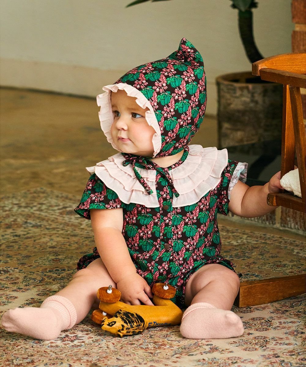 【SALE／50%OFF】moimoln 【2点セット】ピンピンフラワーレースカバーオール&帽子 モイモルン マタニティウェア・ベビー用品 ロンパース・カバーオール ブラウン