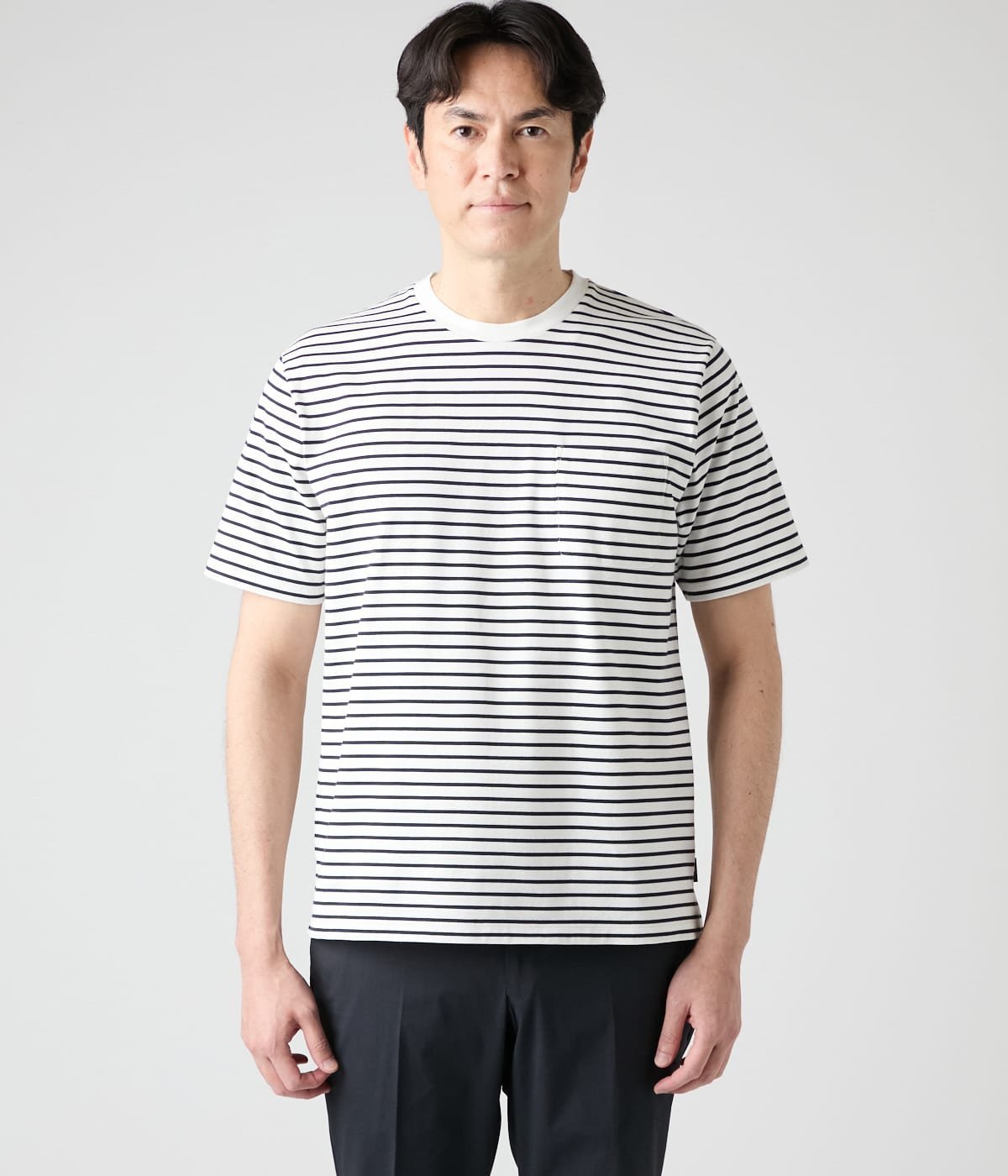 NEWYORKER MEN 【接触冷感】先染めボーダー 半袖クルーネックTシャツ ニューヨーカー トップス カットソー・Tシャツ ホワイト ネイビー