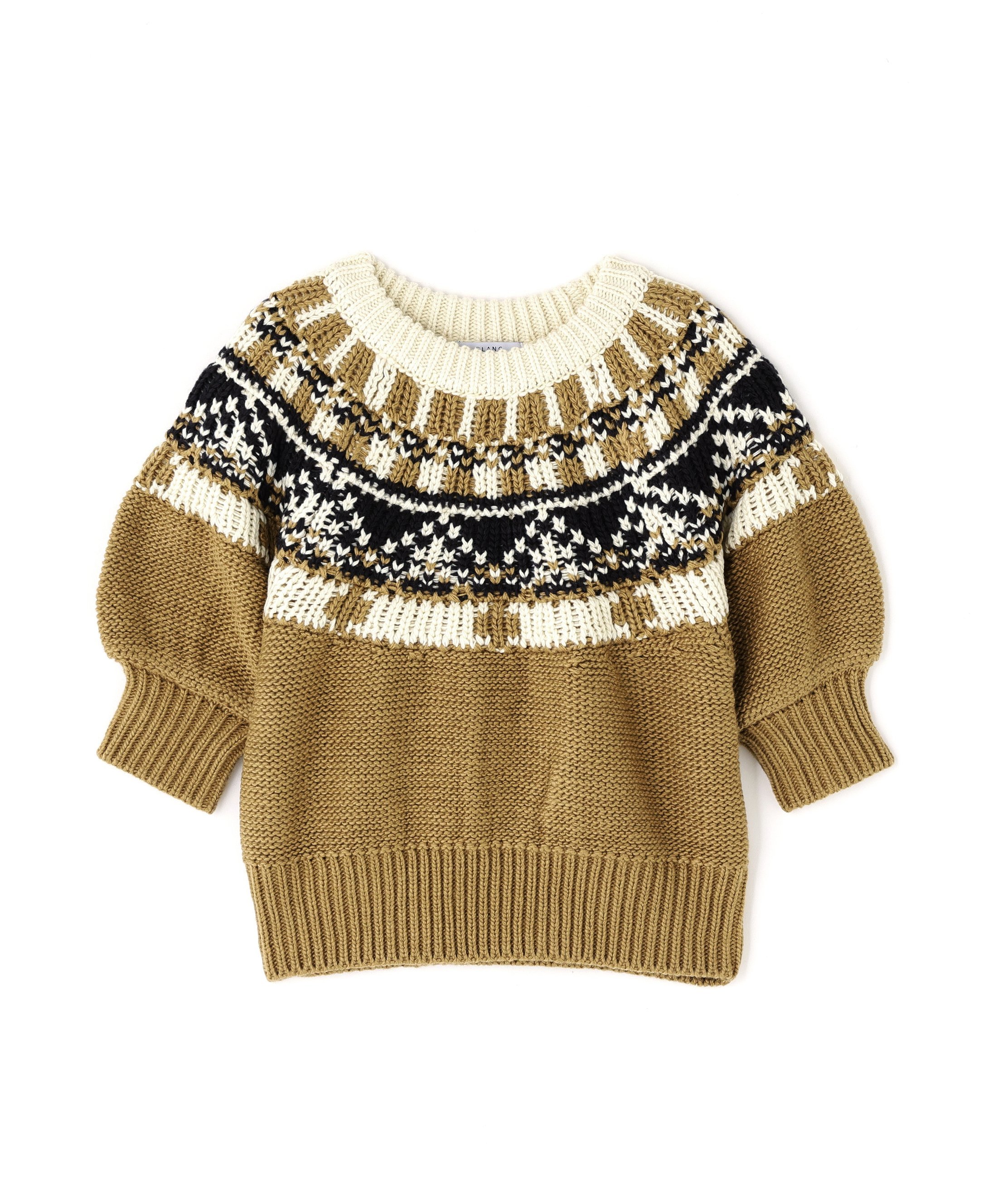 NATURAL BEAUTY BASIC ノルディックハーフスリーブニット ナチュラルビューティベーシック トップス ニット ブラウン グレー
