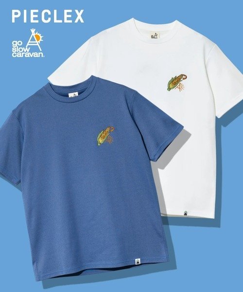 PIECLEX とうもろこし刺繍 TEE (MENS) ゴースローキャラバン トップス カットソー・Tシャツ ホワイト ブルー