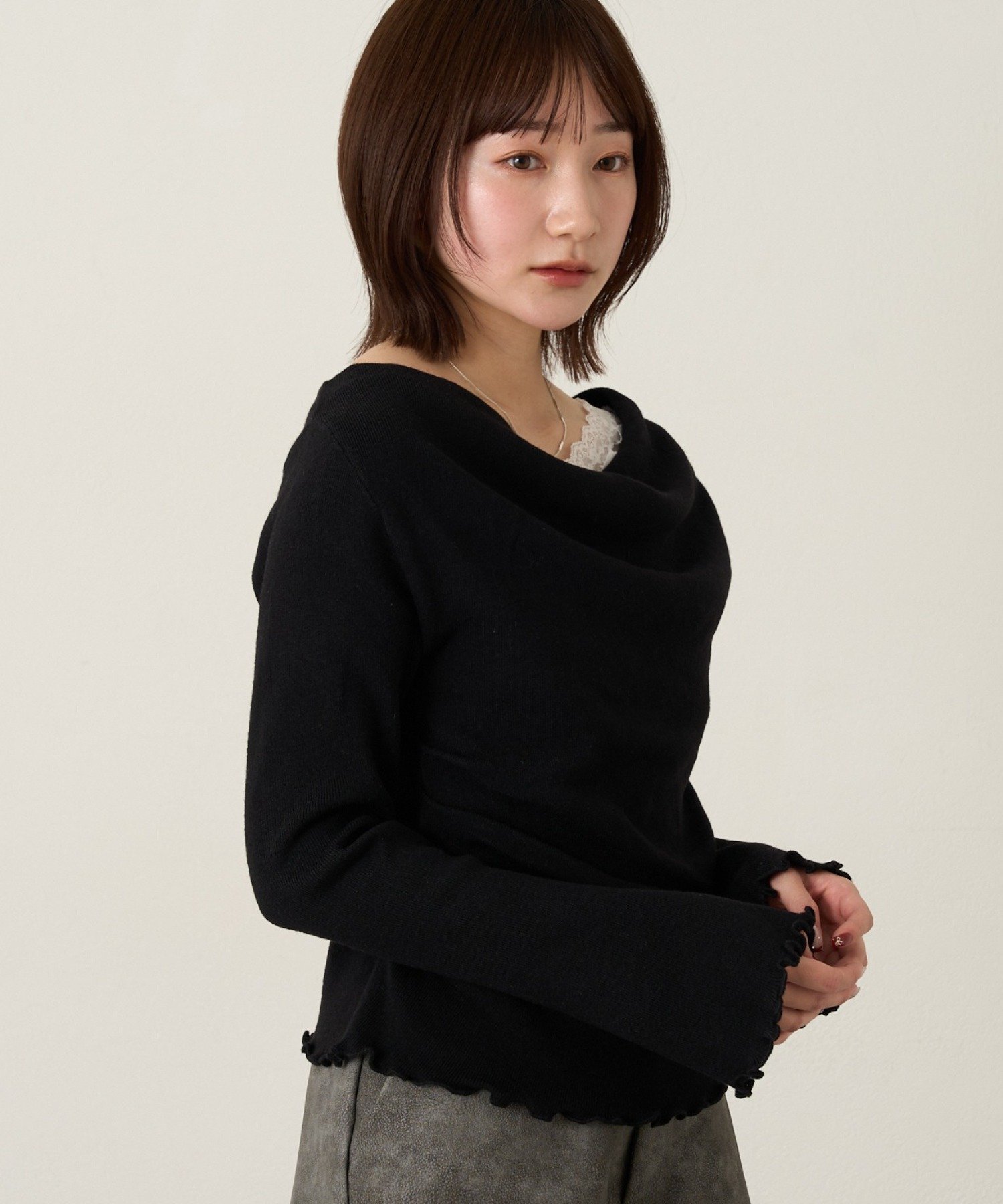 PAL GROUP OUTLET 【mline】レースオフショルニット パル グループ アウトレット トップス ニット ブラック
