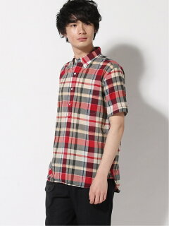 Madras Short-Sleeve Popover Buttondown Shirt 11-01-1077-139: Red Madras Short-Sleeve Popover Buttondown Shirt 11-01-1077-139: Red