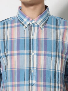 Madras Short-Sleeve Popover Buttondown Shirt 11-01-1077-139: Saxe Madras Short-Sleeve Popover Buttondown Shirt 11-01-1077-139: Saxe