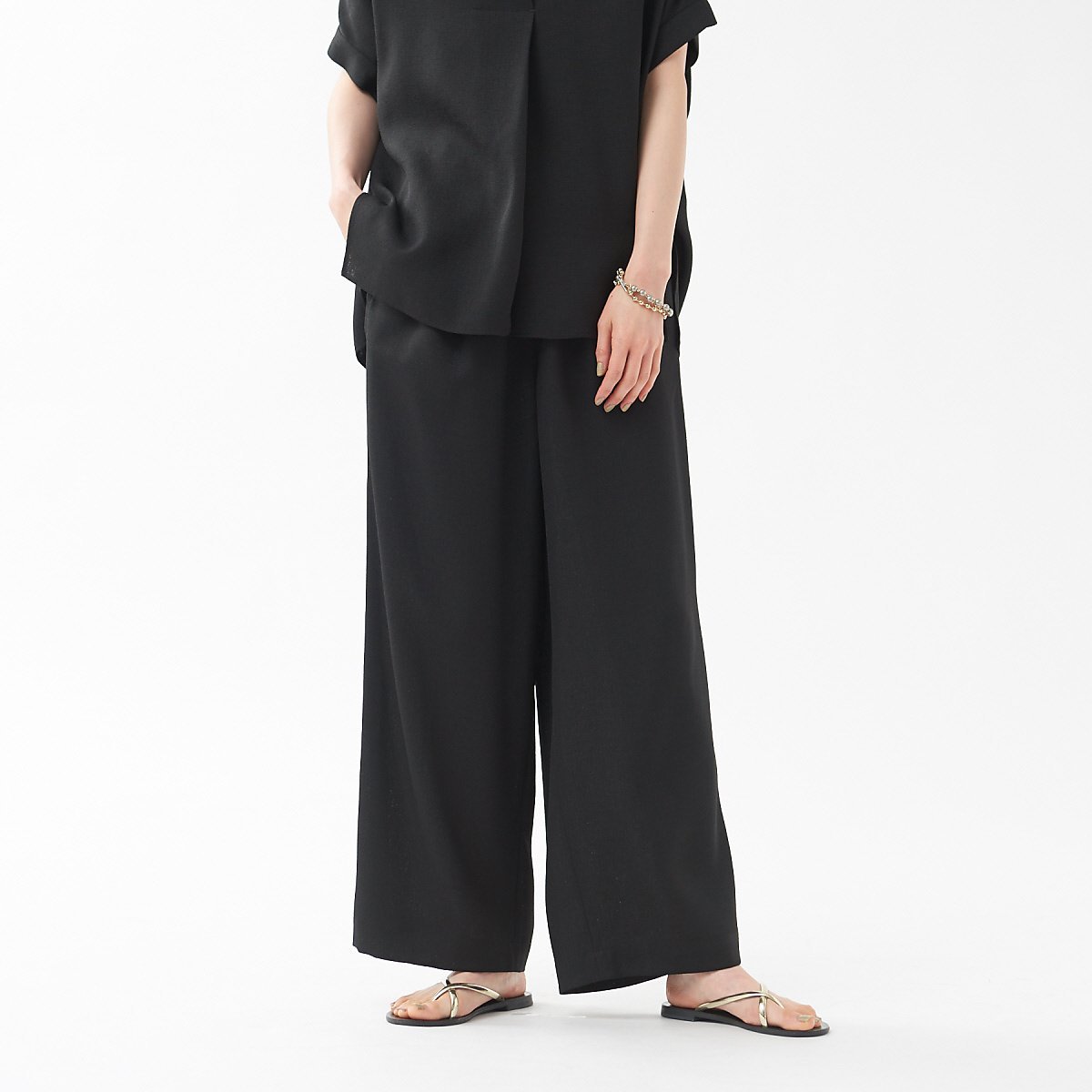 qualite 《セットアップ対応》リネンライクワイドパンツ カリテ パンツ その他のパンツ レッド ブラック