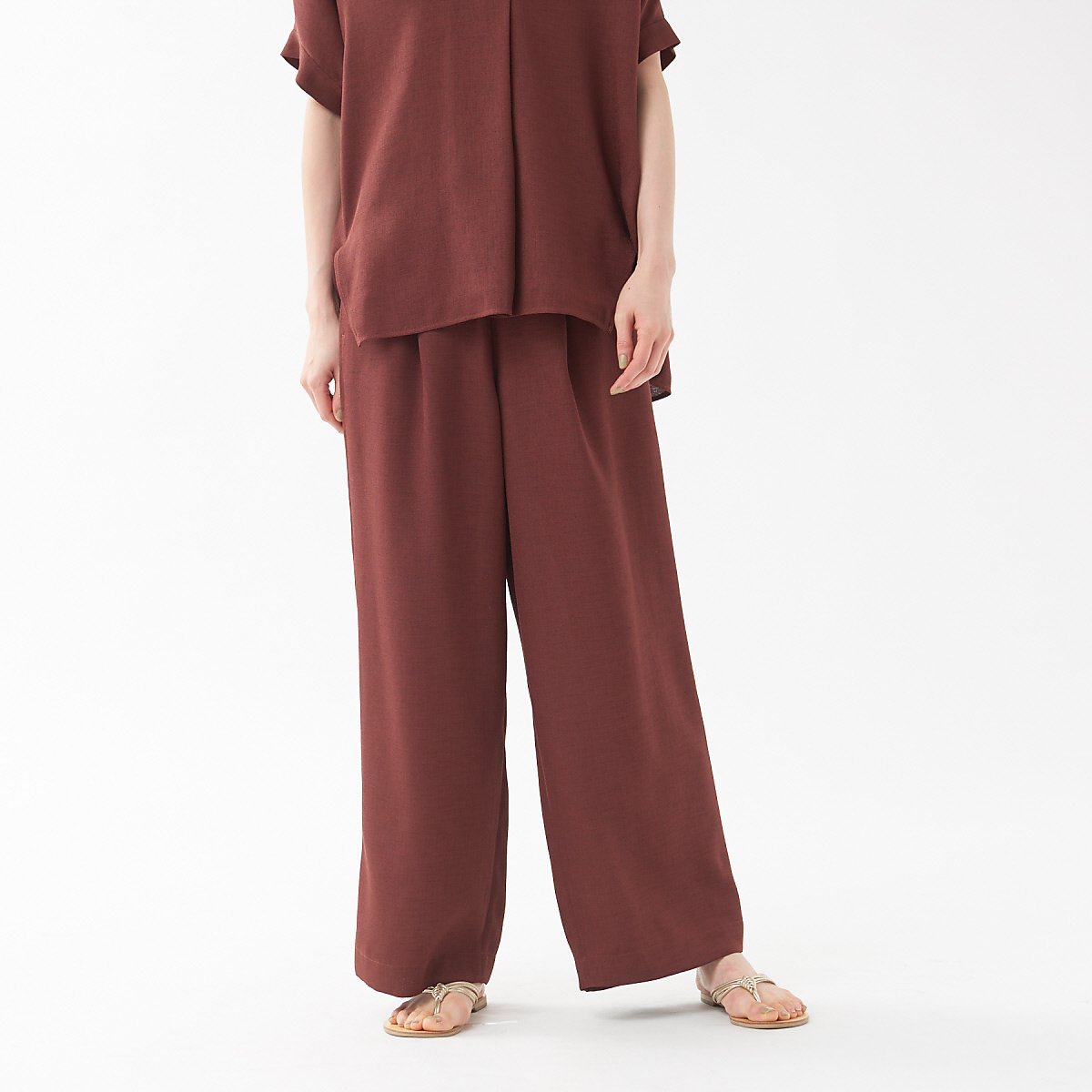 qualite 《セットアップ対応》リネンライクワイドパンツ カリテ パンツ その他のパンツ レッド ブラック