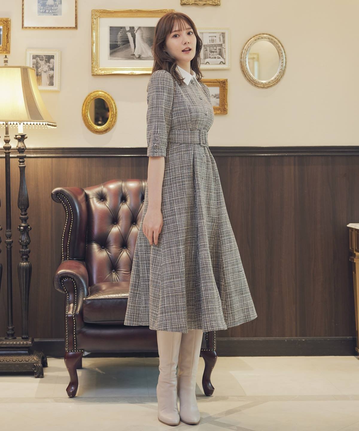 Swingle 2WAYカラーツイードシャツワンピース スウィングル ワンピース・ドレス その他のワンピース・ドレス イエロー【送料無料】のサムネイル