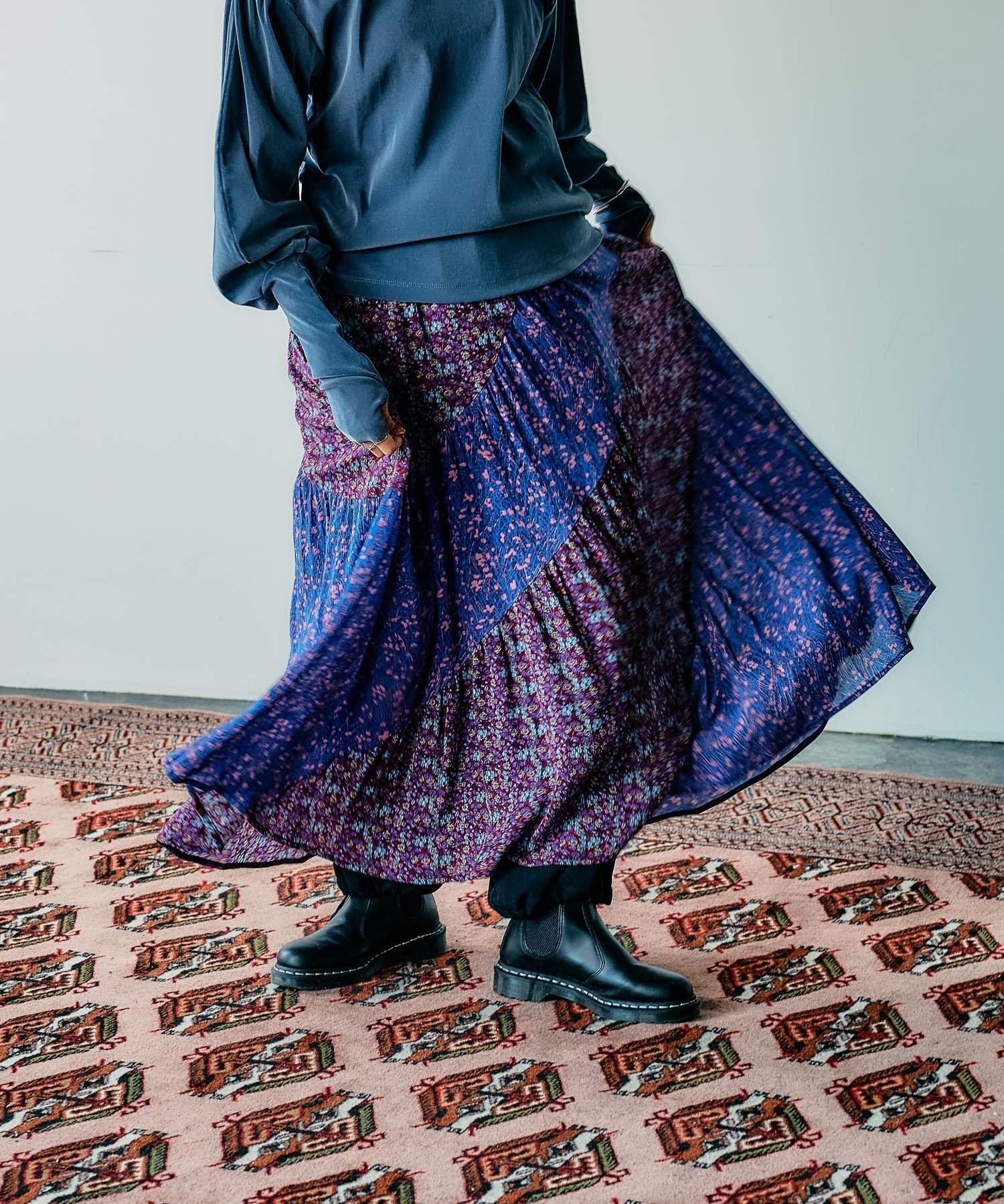 niko and ... [MODE NORM CORE]エスカルゴマキシフラワースカート2 ニコアンド スカート ロング・マキシスカート レッド ブラウン ネイビー【送料無料】のサムネイル