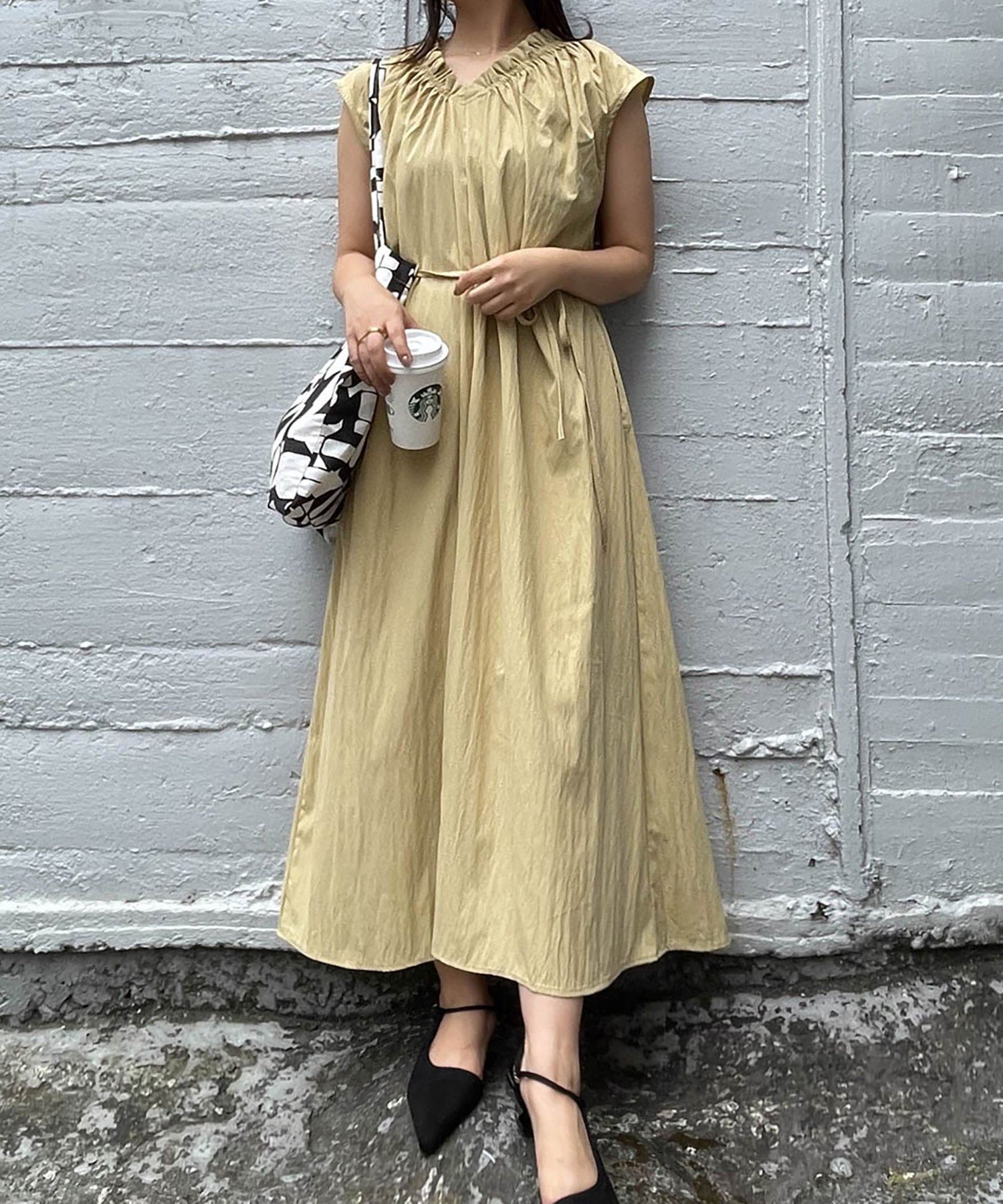 ketty cherie ネックシャーリングフレンチワンピース≪洗濯機で洗える≫ ケティシェリー ワンピース・ドレス ワンピース イエロー【送料無料】