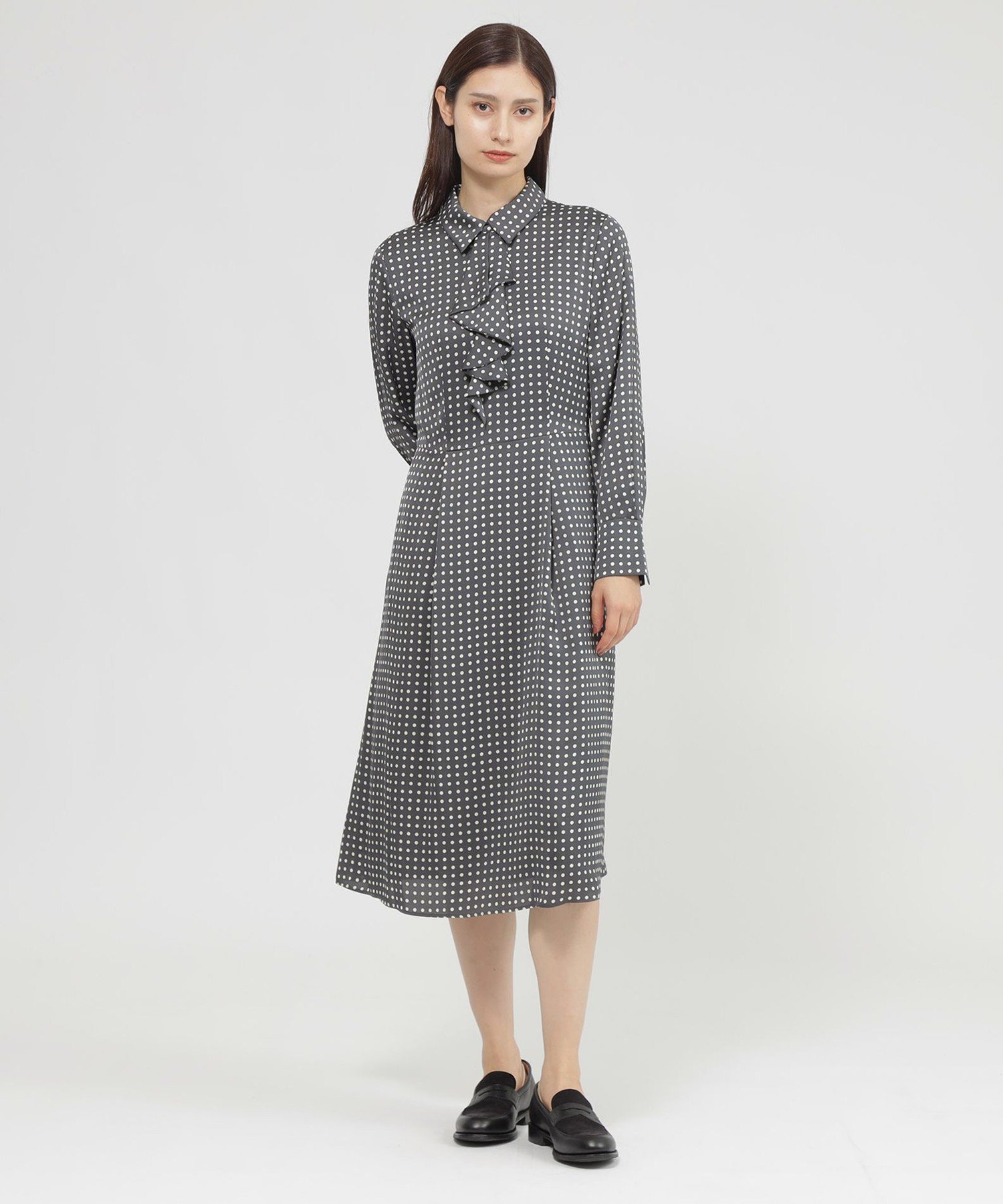Paul Stuart 【Nikkei magazine掲載】【ウォッシャブル】ラインドット ワンピース ポール・スチュアート ワンピース・ドレス ワンピース ワインレッド