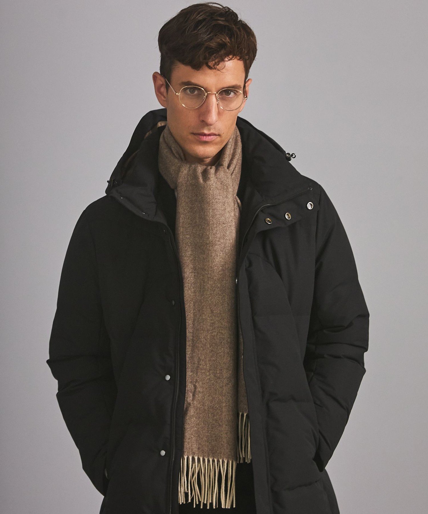 GOTAIRIKU 【カシミヤ100%】 幅広 マフラー_ヘリンボーン柄(40×180) ゴタイリク ファッション雑貨 マフ..