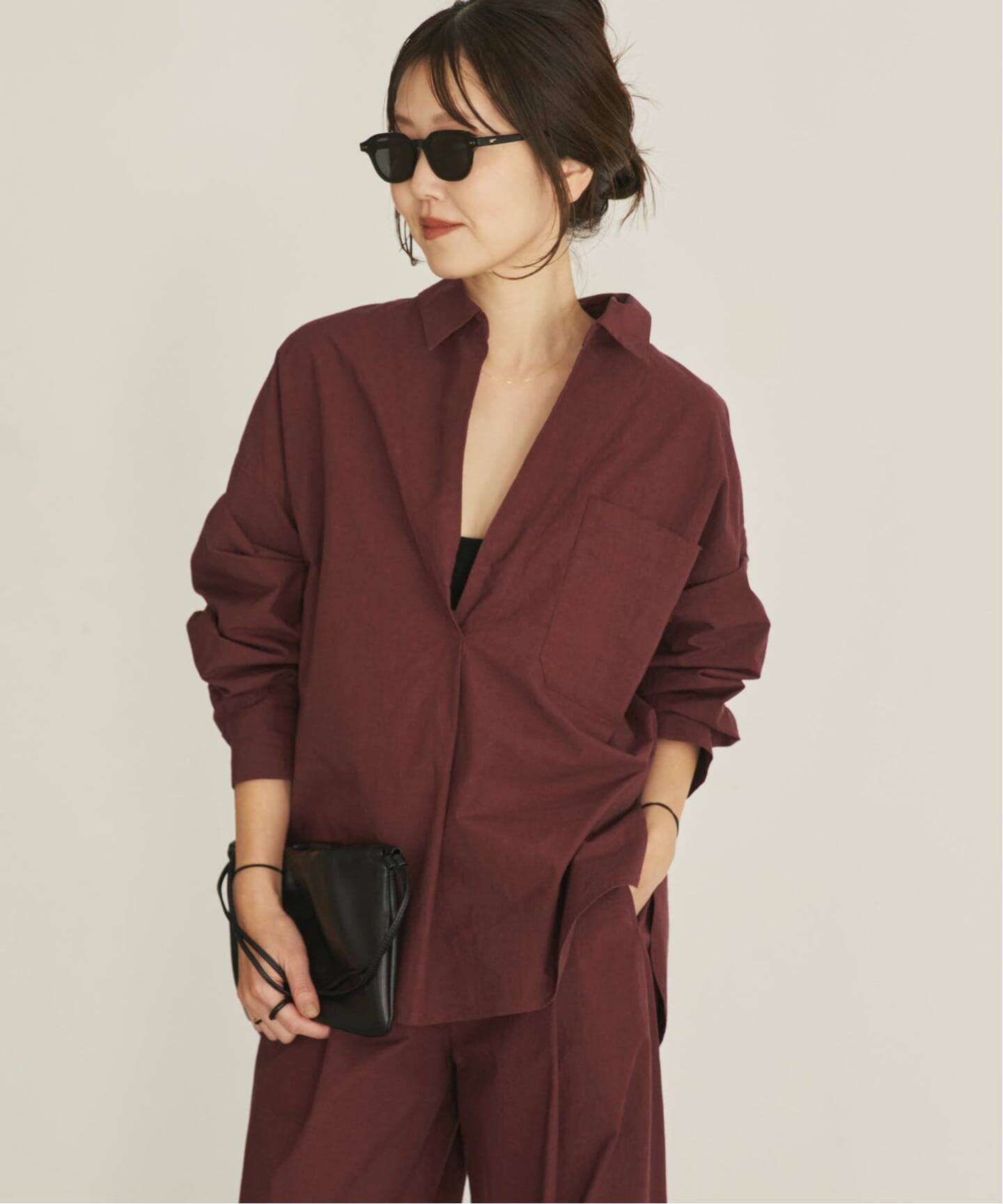 plage relaxy slit シャツ プラージュ トップス シャツ・ブラウス グレー ピンク ワインレッド