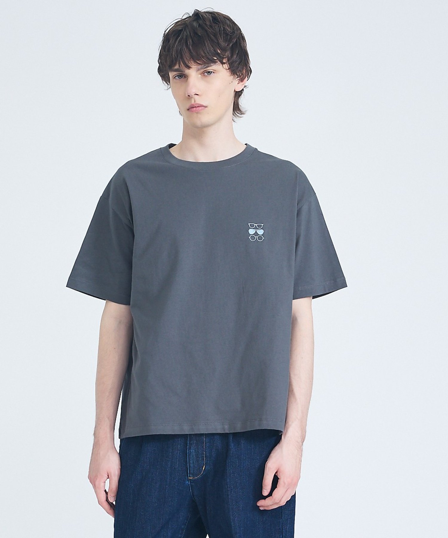 【アイコン刺繍】ボックスシルエット Tシャツ アバハウス トップス カットソー・Tシャツ ブルー グリーン グレー ホワイト