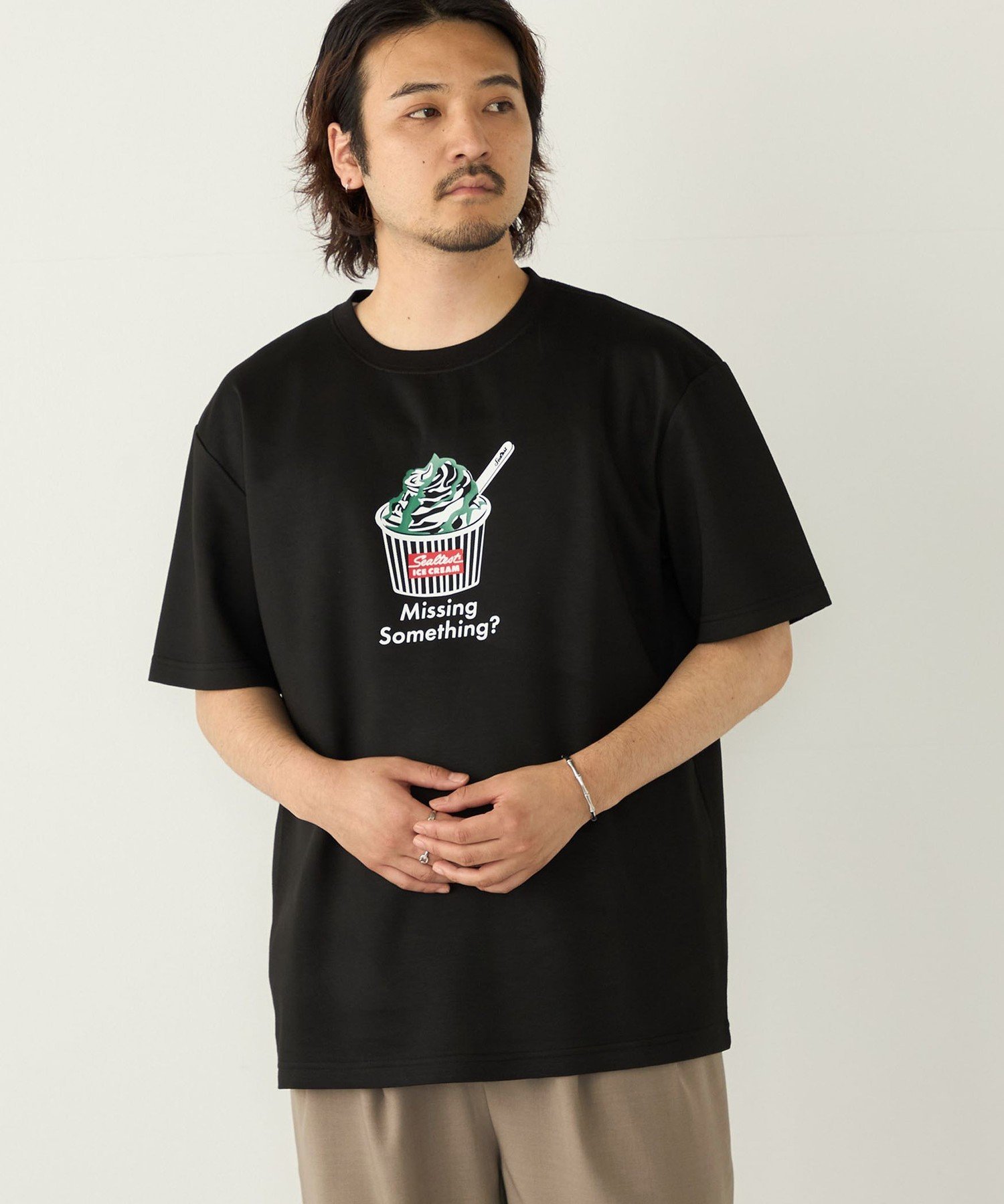 SHIPS Colors:Sealtest(R) ICE CREAM プリント Tシャツ シップス トップス カットソー・Tシャツ ブラック イエロー ホワイト