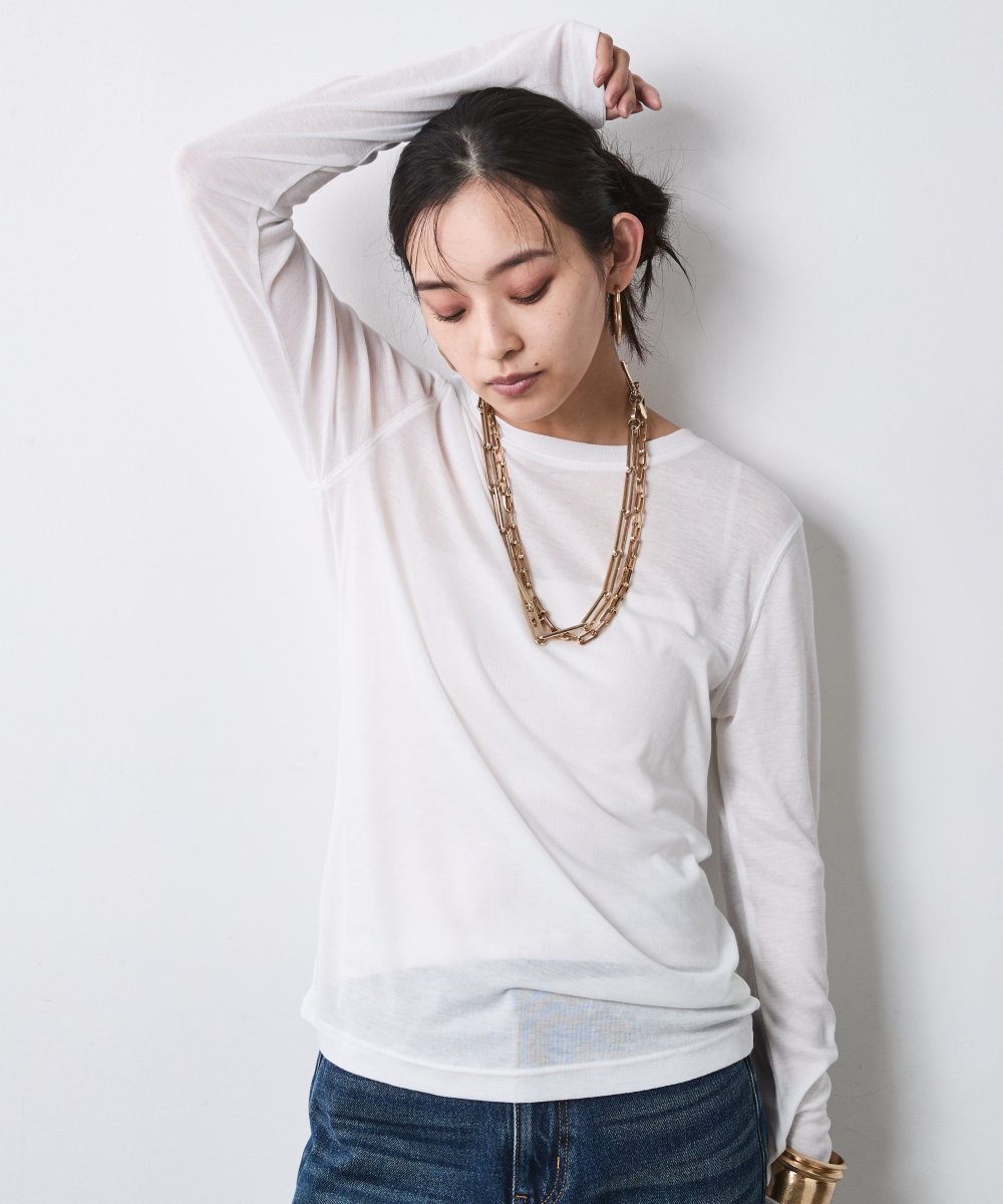 エアリーロングスリーブカットソープルオーバー＜大きいサイズ有＞シックスタイル シックスタイル トップス カットソー・Tシャツ ホワイト グレー