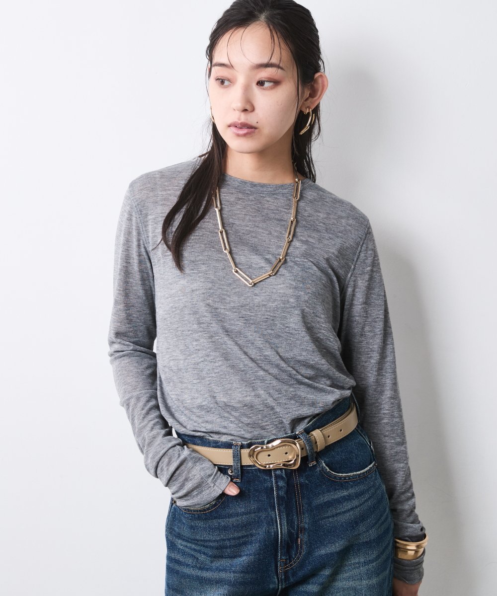 エアリーロングスリーブカットソープルオーバー＜大きいサイズ有＞シックスタイル シックスタイル トップス カットソー・Tシャツ ホワイト グレー