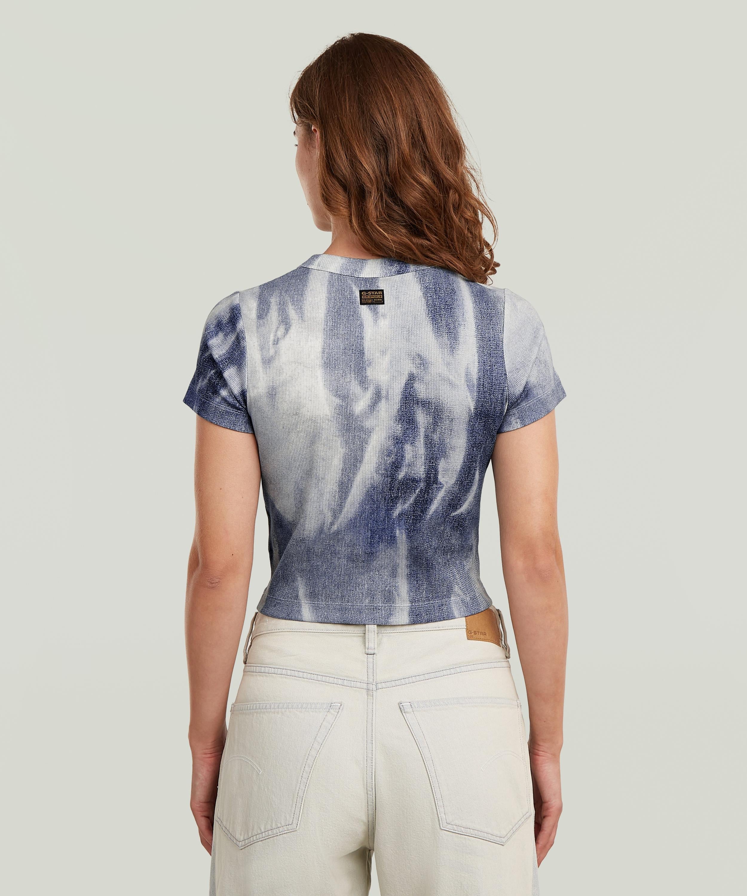 【公式ショップ】Slim Rib AOP T-Shirt/デニムフレームプリントスリムリブTシャツ ジースターロゥ トップス カットソー・Tシャツ ブルー