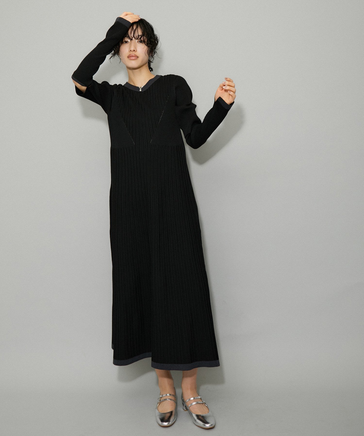 【SALE／30%OFF】ADAM ET ROPE' FEMME 【WEB限定・サステナブル】3WAYバイカラーニットワンピース アダムエロペ ワンピース・ドレス ワンピース ブラック グレー グリーン【送料無料】のサムネイル