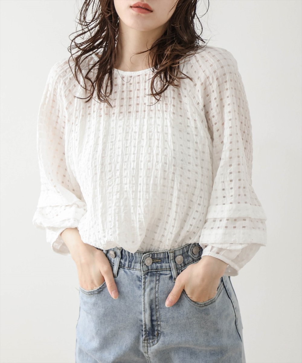 La-gemme バックリボンシアーチェックブラウス ラジュール トップス シャツ・ブラウス ブラック ホワイト