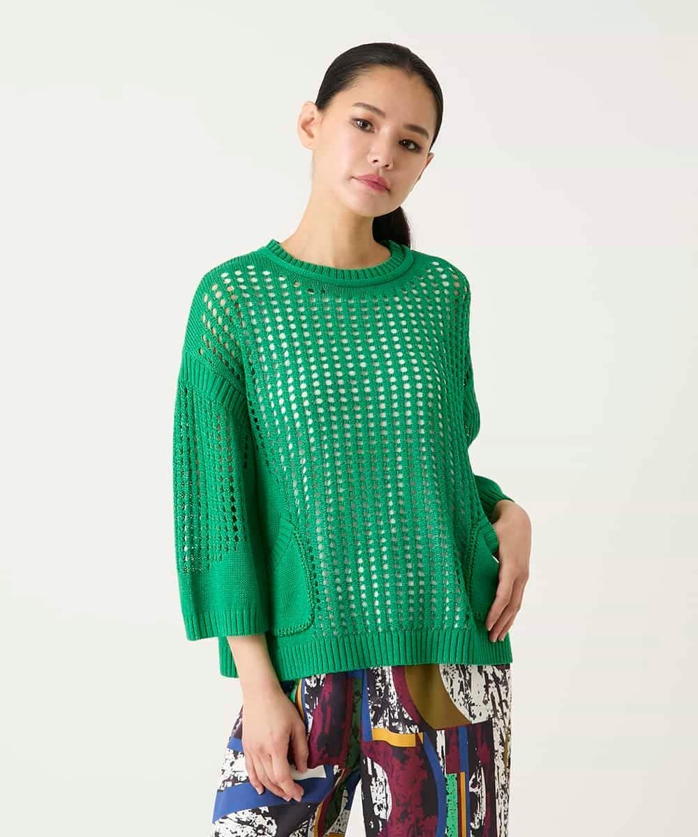 【SALE／50%OFF】HIROKO BIS（小さいサイズ） 【小さいサイズ】ざっくりメッシュニットプルオーバー メゾンドゥサンク トップス ニット ホワイト グリーン ブラック【送料無料】
