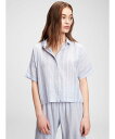 【SALE／60%OFF】GAP (W)クリンクル フロントボタン シャツ ギャップ インナー・ルームウェア パジャマ ブルー ホワイト