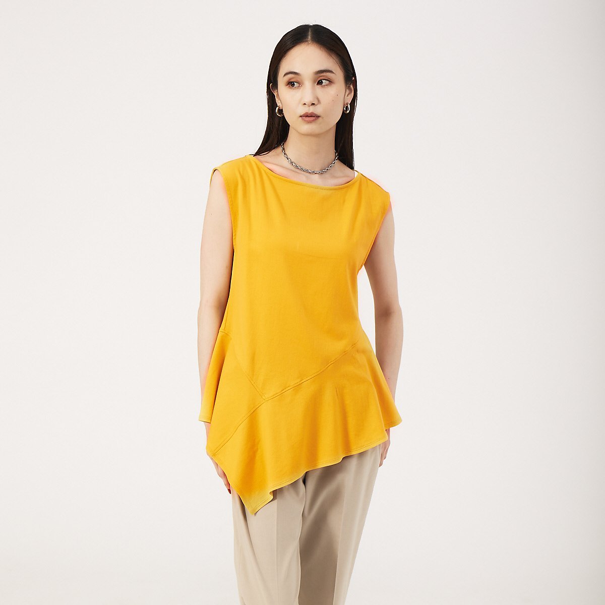 qualite ペプラムフレアカットソー カリテ トップス カットソー・Tシャツ ホワイト イエロー ネイビー