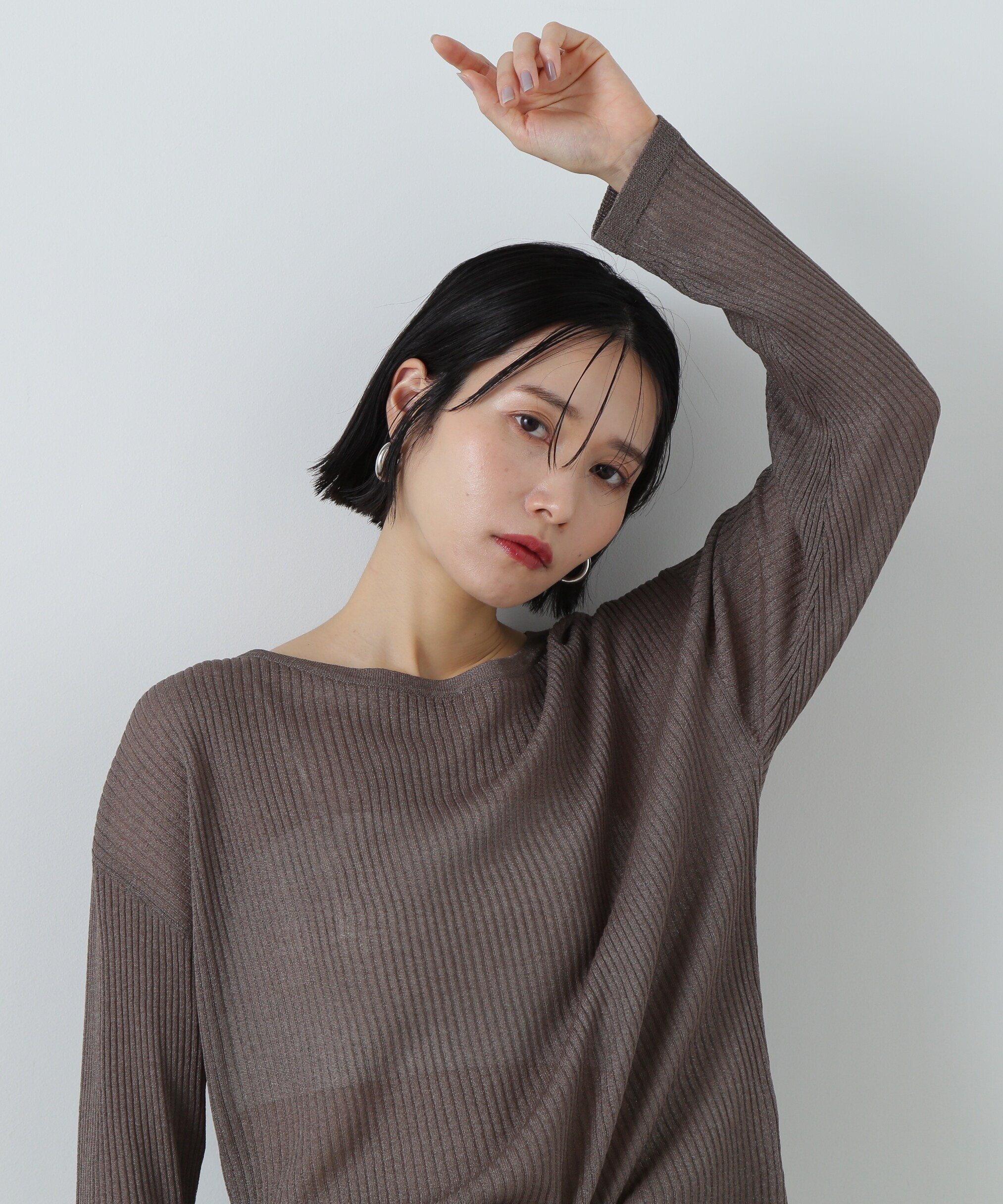 N. Natural Beauty Basic シアーリブゆるニット エヌ ナチュラルビューティーベーシック* トップス ニット ピンク ベージュ グレー
