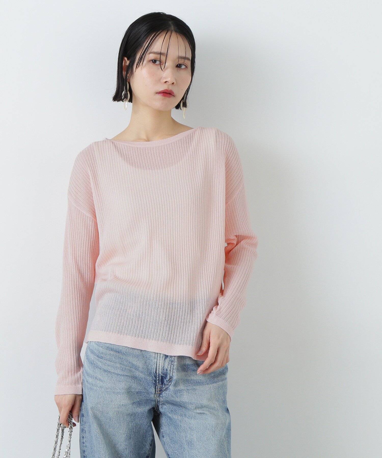 N. Natural Beauty Basic シアーリブゆるニット エヌ ナチュラルビューティーベーシック* トップス ニット ピンク ベージュ グレー