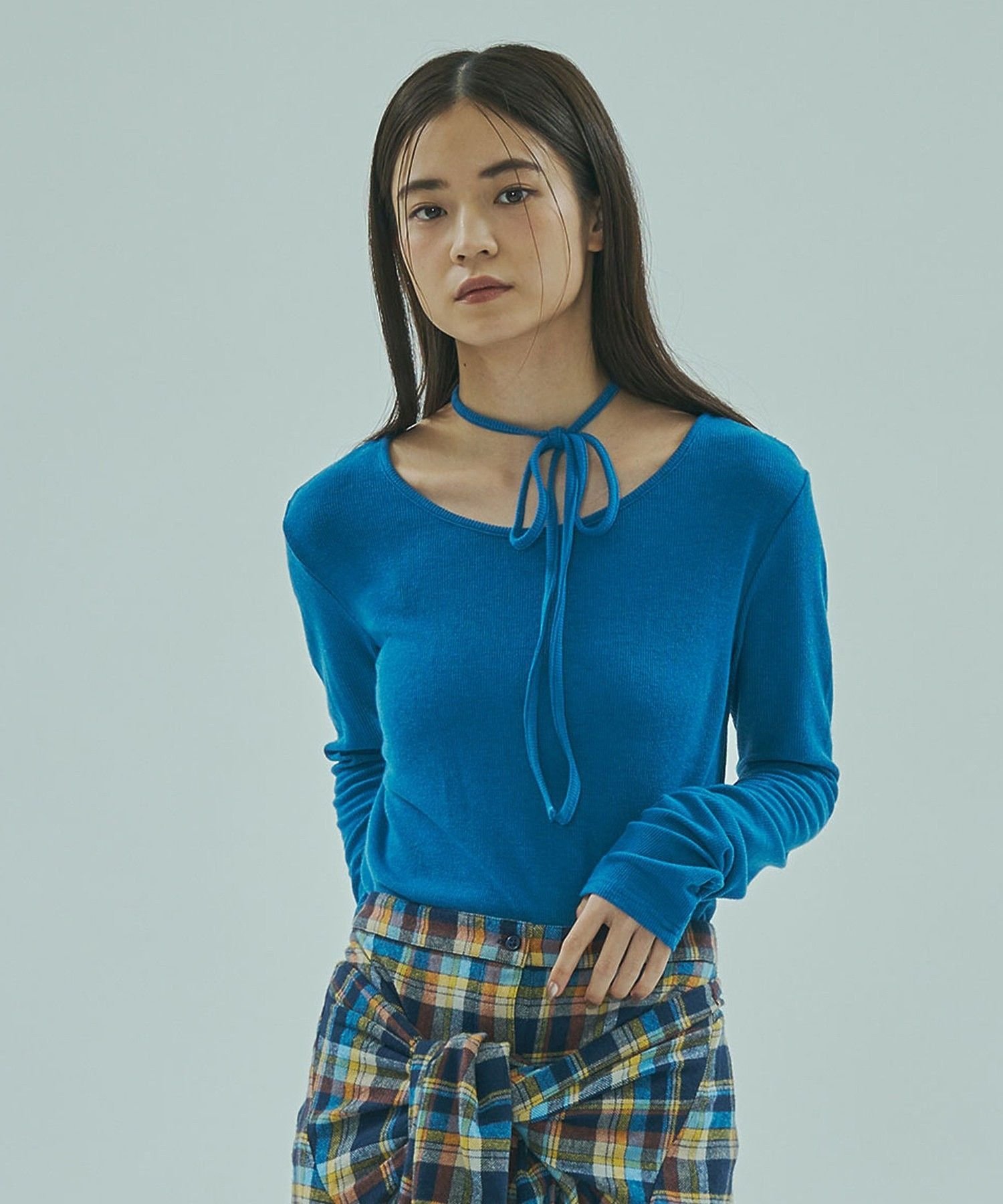 ROSE BUD CHORKER RIB TOP ローズバッド トップス カットソー・Tシャツ ホワイト ブラック ブルー