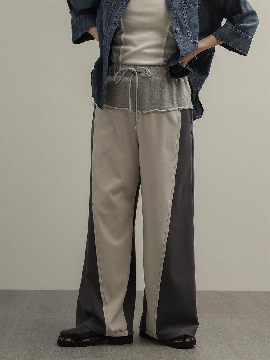 RADIATE 異素材切替リラックスワイドパンツ ラシュッド パンツ その他のパンツ ベージュ グレー