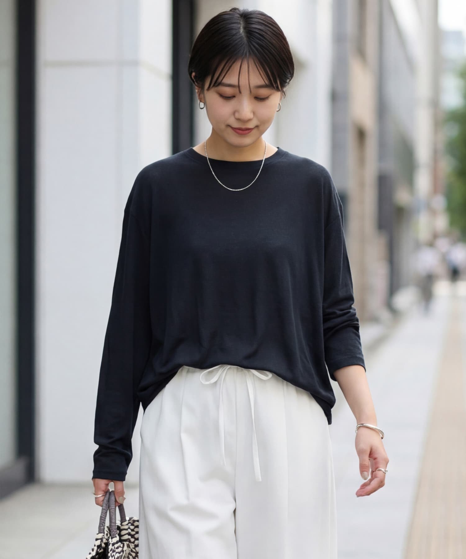 STYLE DELI とろみ落ち感ニット編みカットトップス スタイルデリ トップス カットソー・Tシャツ ブラック ブルー ホワイト