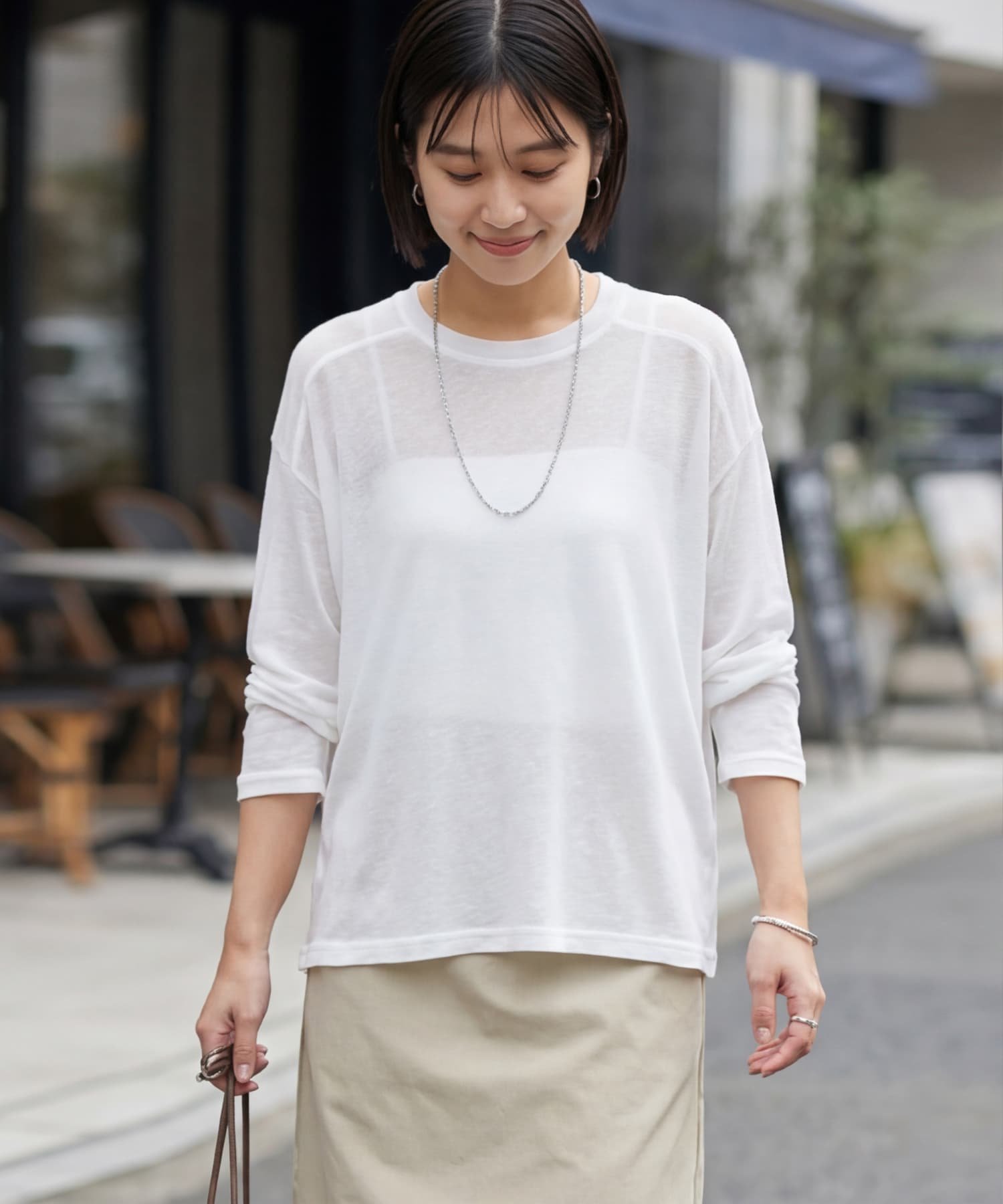 STYLE DELI とろみ落ち感ニット編みカットトップス スタイルデリ トップス カットソー・Tシャツ ブラック ブルー ホワイト