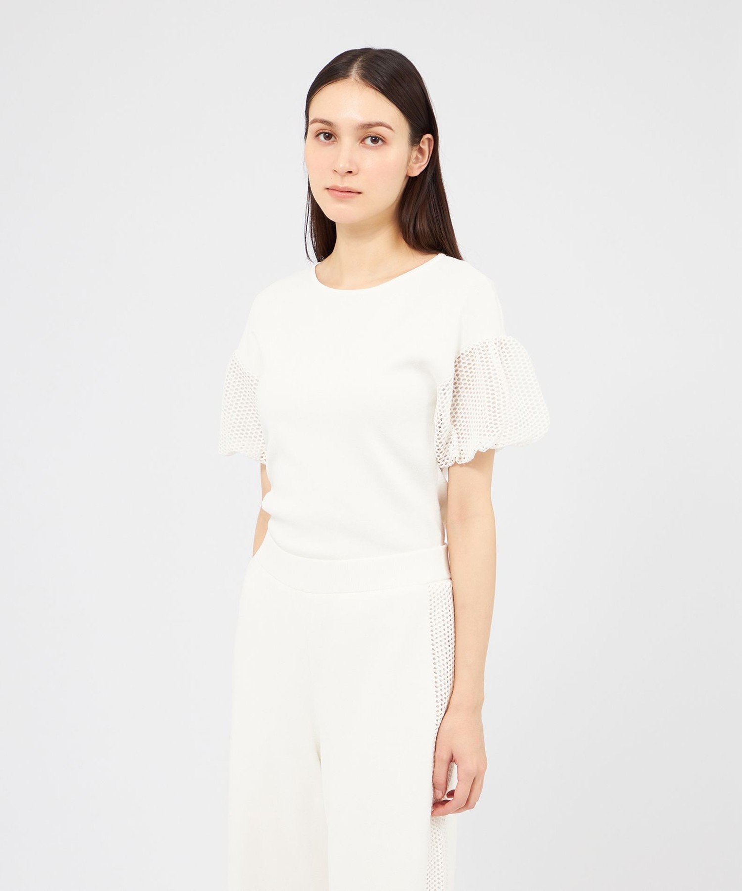 【SALE／27%OFF】EPOCA 【La maglia estate】 メッシュパフスリーブ ニットプルオーバー エポカ トップス ニット ホワイト グリーン【送料無料】