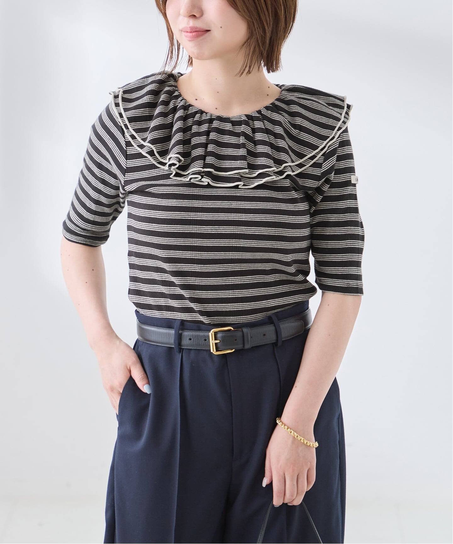 JOURNAL STANDARD L'ESSAGE 別注 Miller*Uhr Frill Collar S/S カットソー ジャーナルスタンダード レサージュ トップス カットソー・Tシャツ ブラウン ブラック イエロー