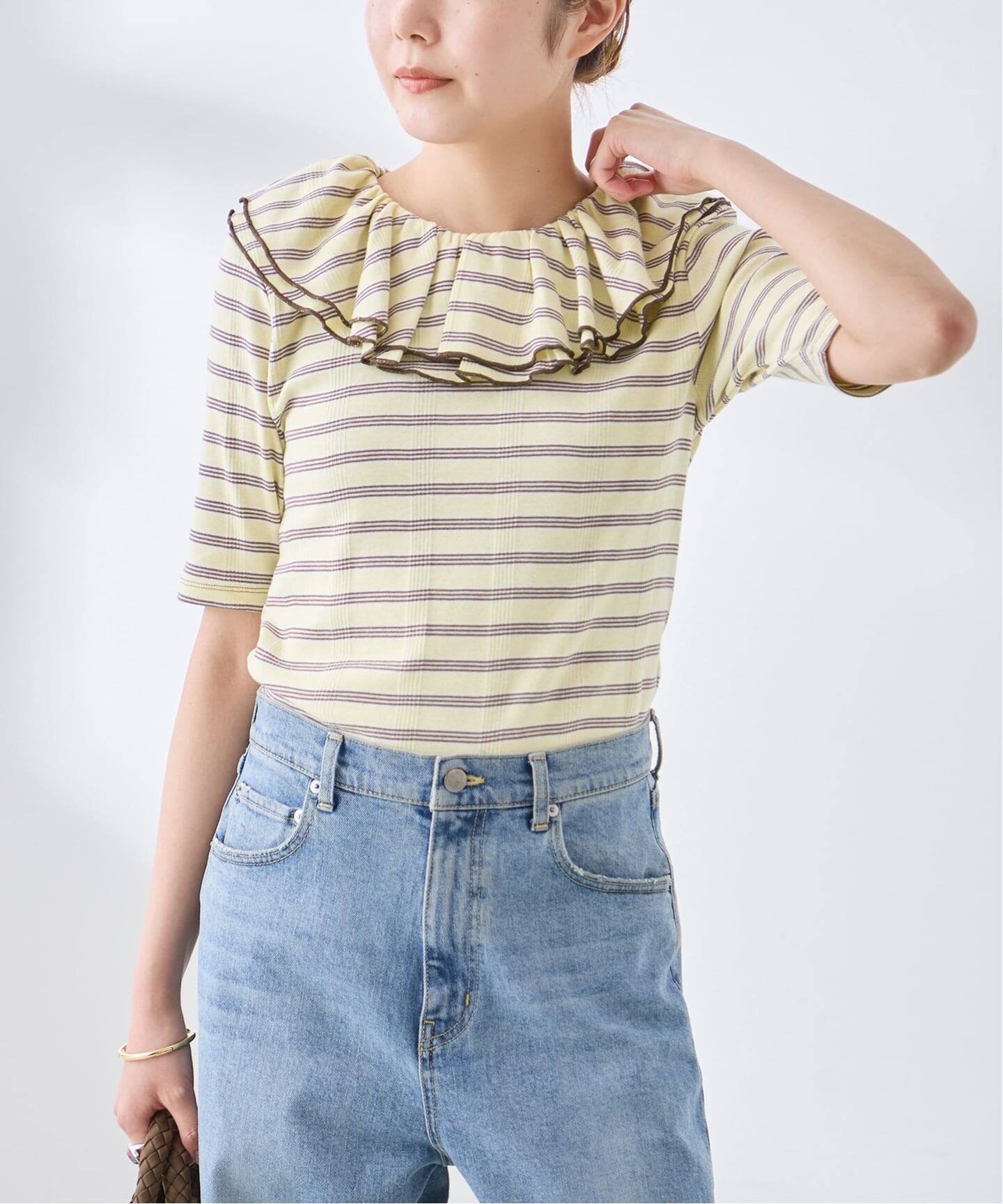 JOURNAL STANDARD L'ESSAGE 別注 Miller*Uhr Frill Collar S/S カットソー ジャーナルスタンダード レサージュ トップス カットソー・Tシャツ ブラウン ブラック イエロー