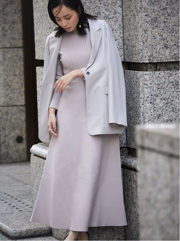 【SALE／50%OFF】anuans ダブルフェイスニットワンピース アニュアンス ワンピース・ドレス ワンピース パープル ホワイト【送料無料】のサムネイル