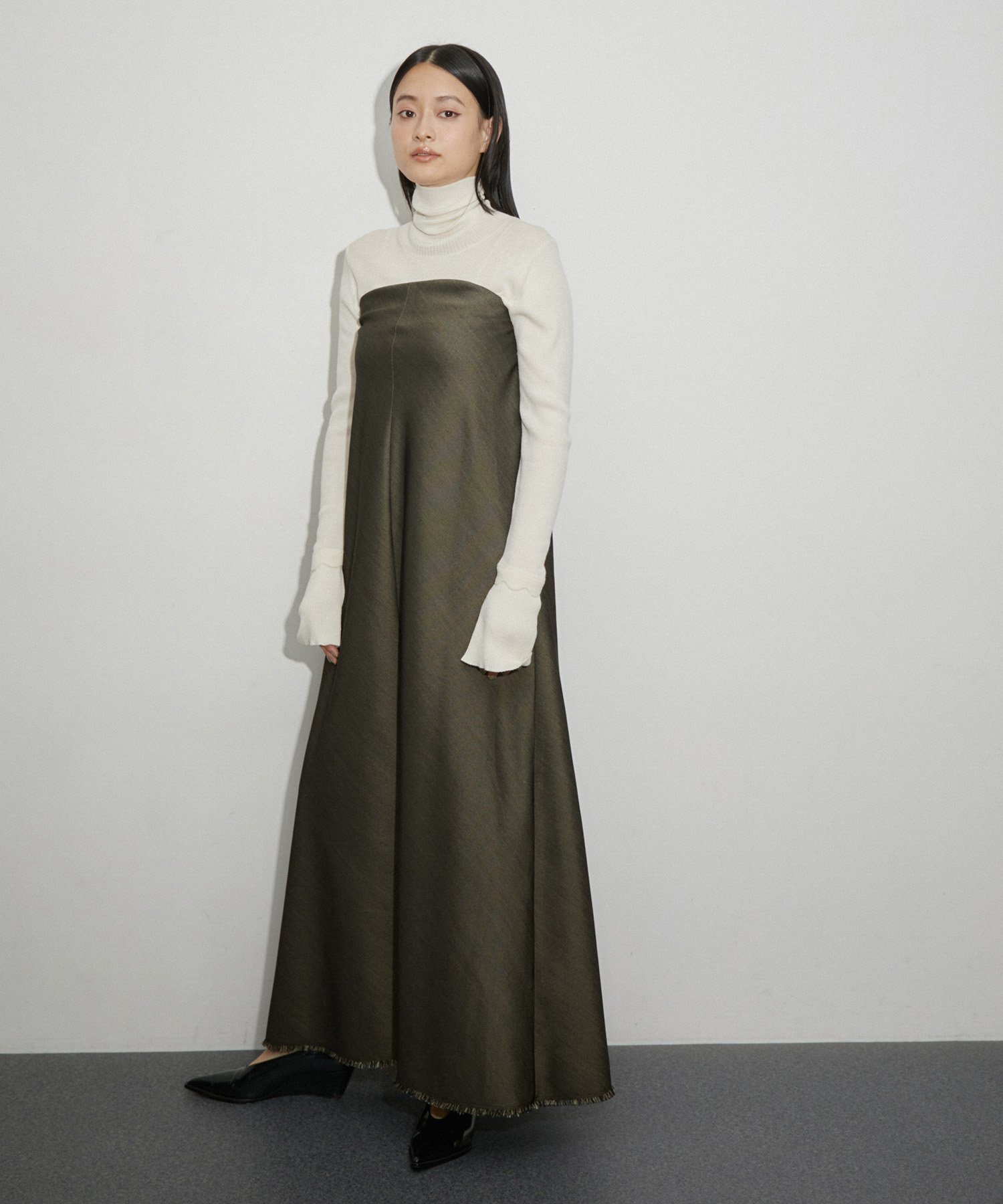 【SALE／30%OFF】ADAM ET ROPE' FEMME シャンブレーツイルベアワンピース アダムエロペ ワンピース・ドレス ワンピース ブラック イエロー【送料無料】
